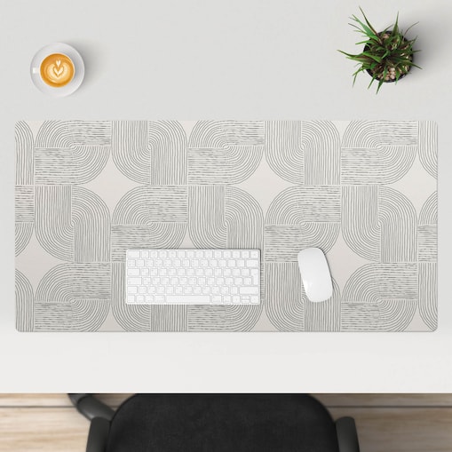Beżowa mata na biurko Geometryczny wzór linii, 100x50 cm