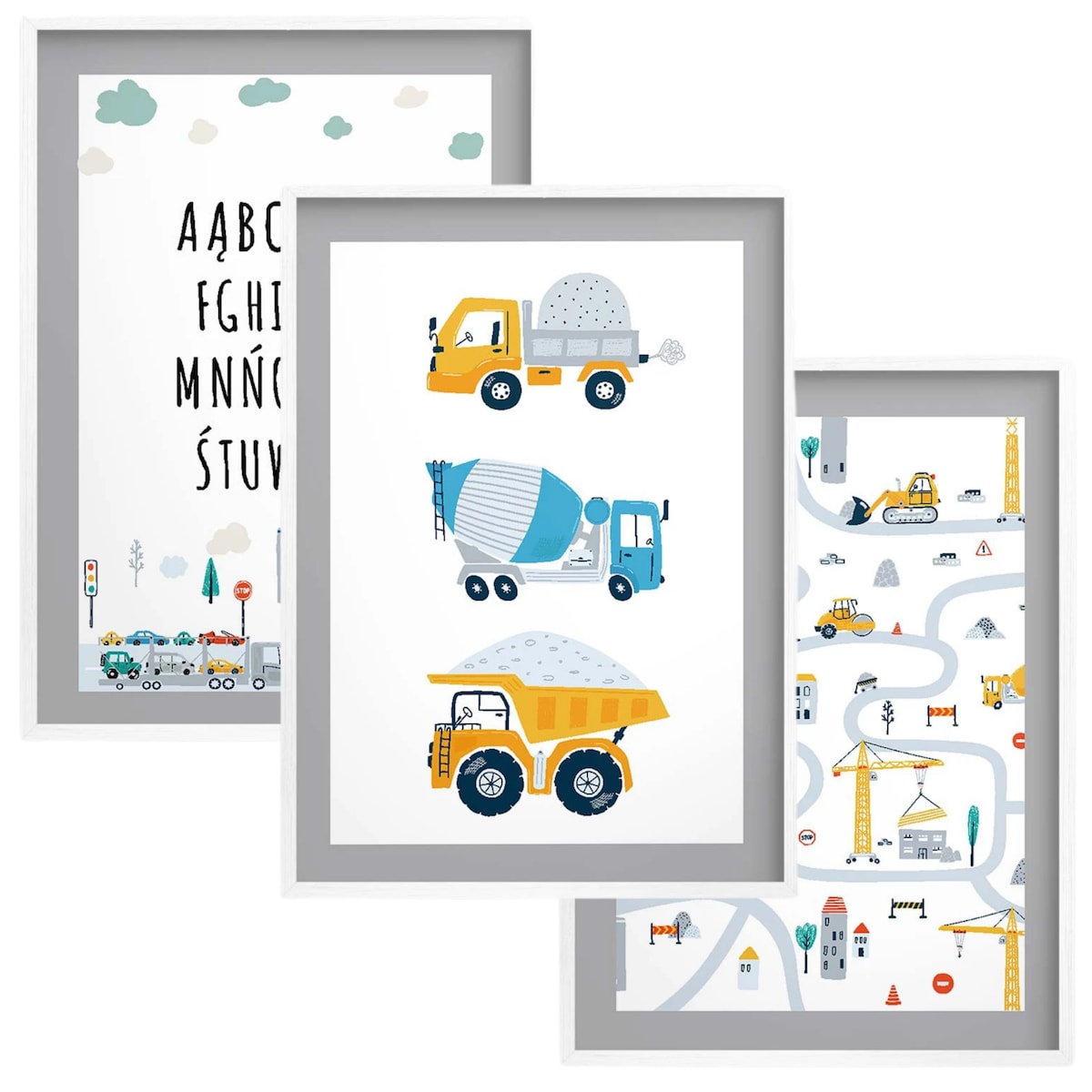 Plakaty z ramką do pokoju dziecięcego Obrazy na ścianę dla chłopca Auta