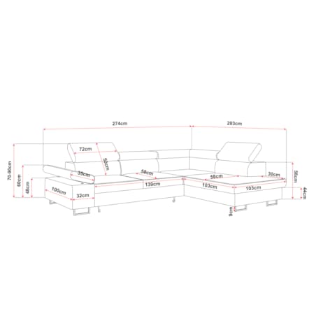 Narożnik ALEX z regulowanymi zagłówkami, prawostronny-Matt Velvet beżowy
