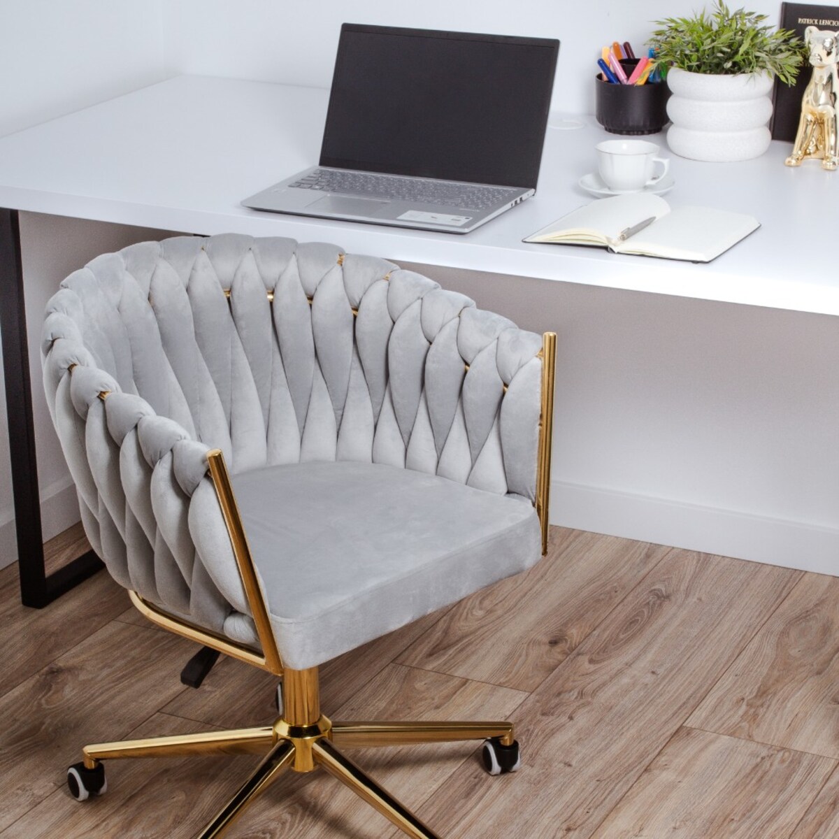 Fotel biurowy krzesło obrotowe regulowane welurowe szare