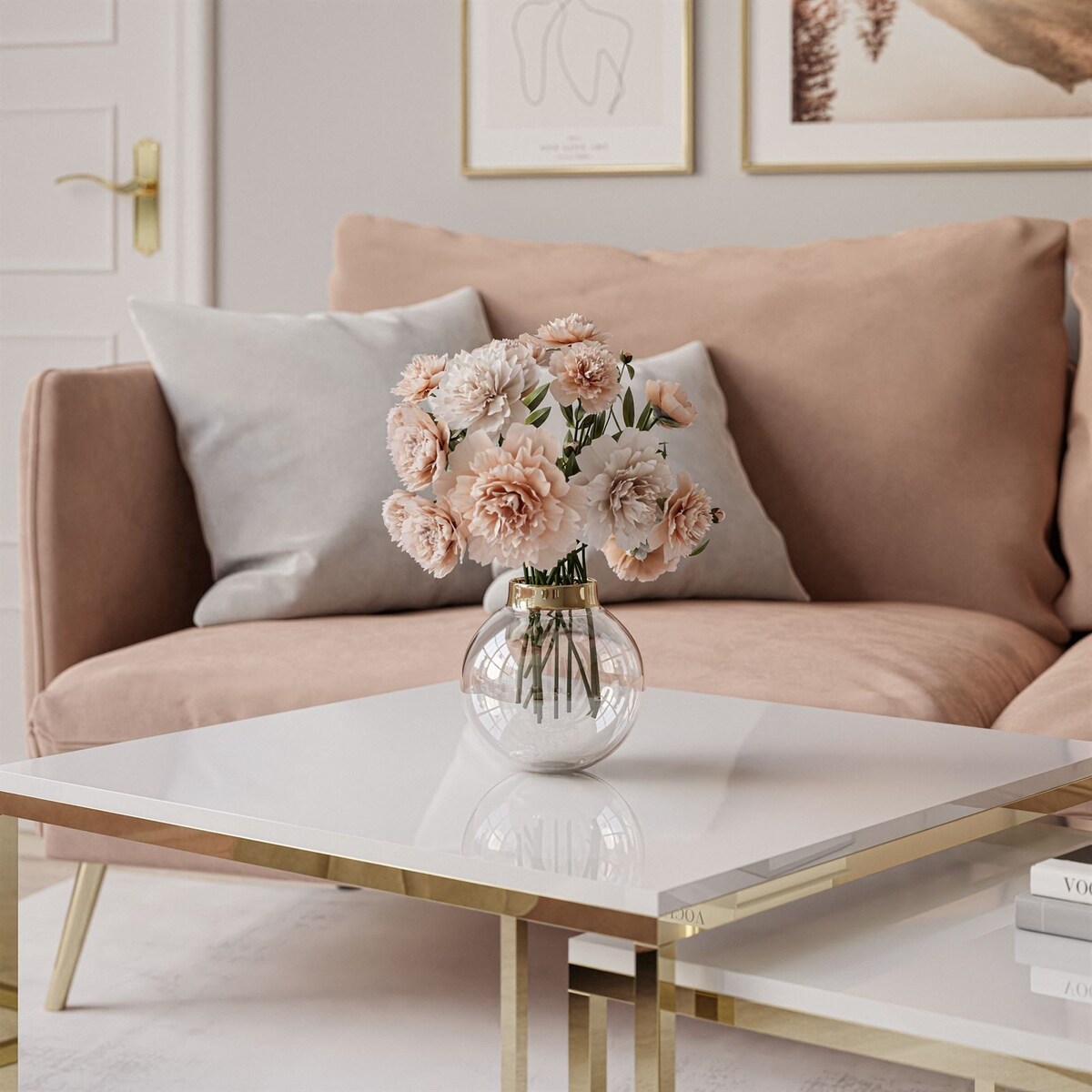 Stolik kawowy YOSHI 2w1 złoty chrom biały połysk