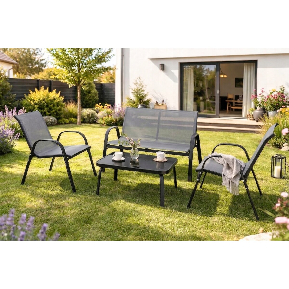 Zestaw Mebli Ogrodowych Na Taras Ogród Komplet Textilene Szary MINNESOTA
