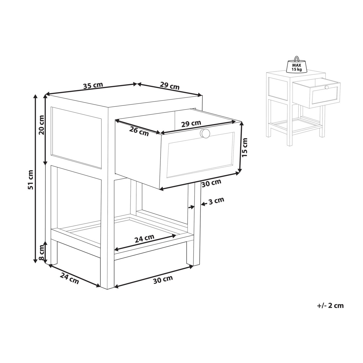 Szafka nocna 1 szuflada ESTO Drewno paulownia Jasnobrązowy
