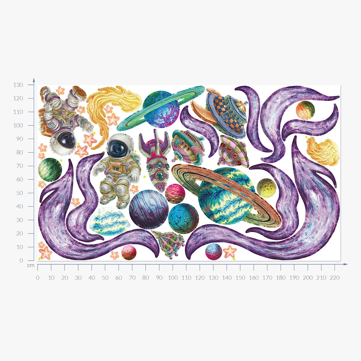 Zestaw naklejek na ścianę, Planety w kosmosie, 130cm
