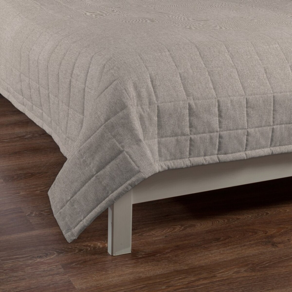 Narzuta pikowana w kratę 260x210 beżowo-szary