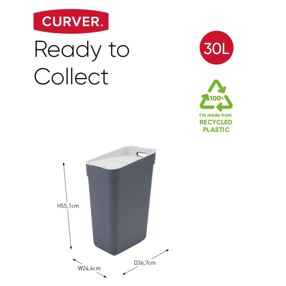 Curver Kosz na śmieci Ready to Collect, 30 L, ciemnoszary