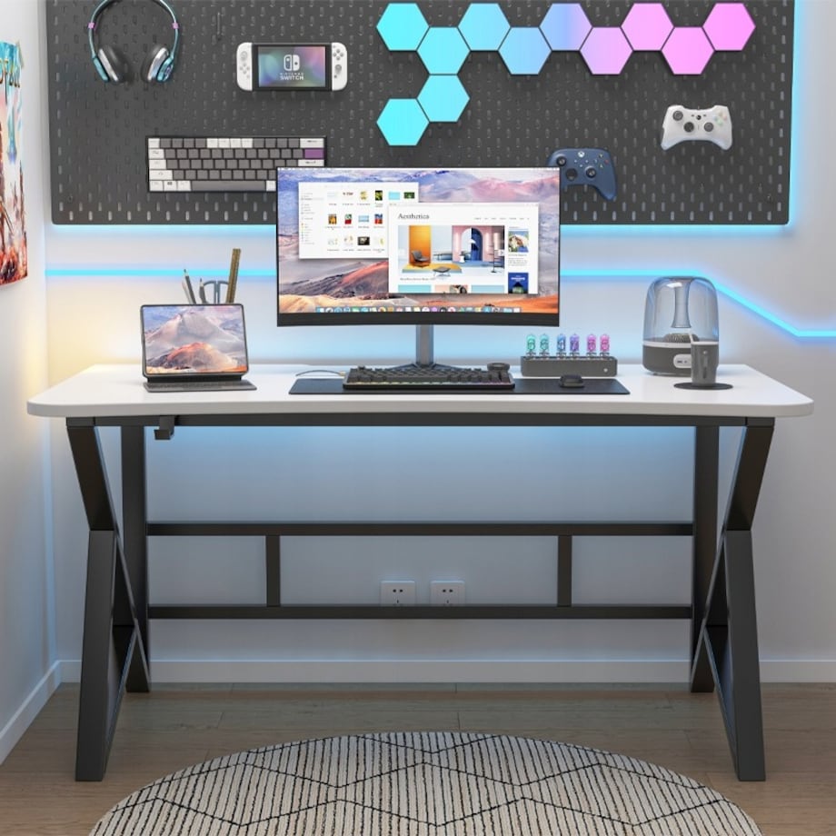 Biurko Komputerowe Białe Gamingowe Nowoczesne Dla Gracza Loft Duże 120 Cm