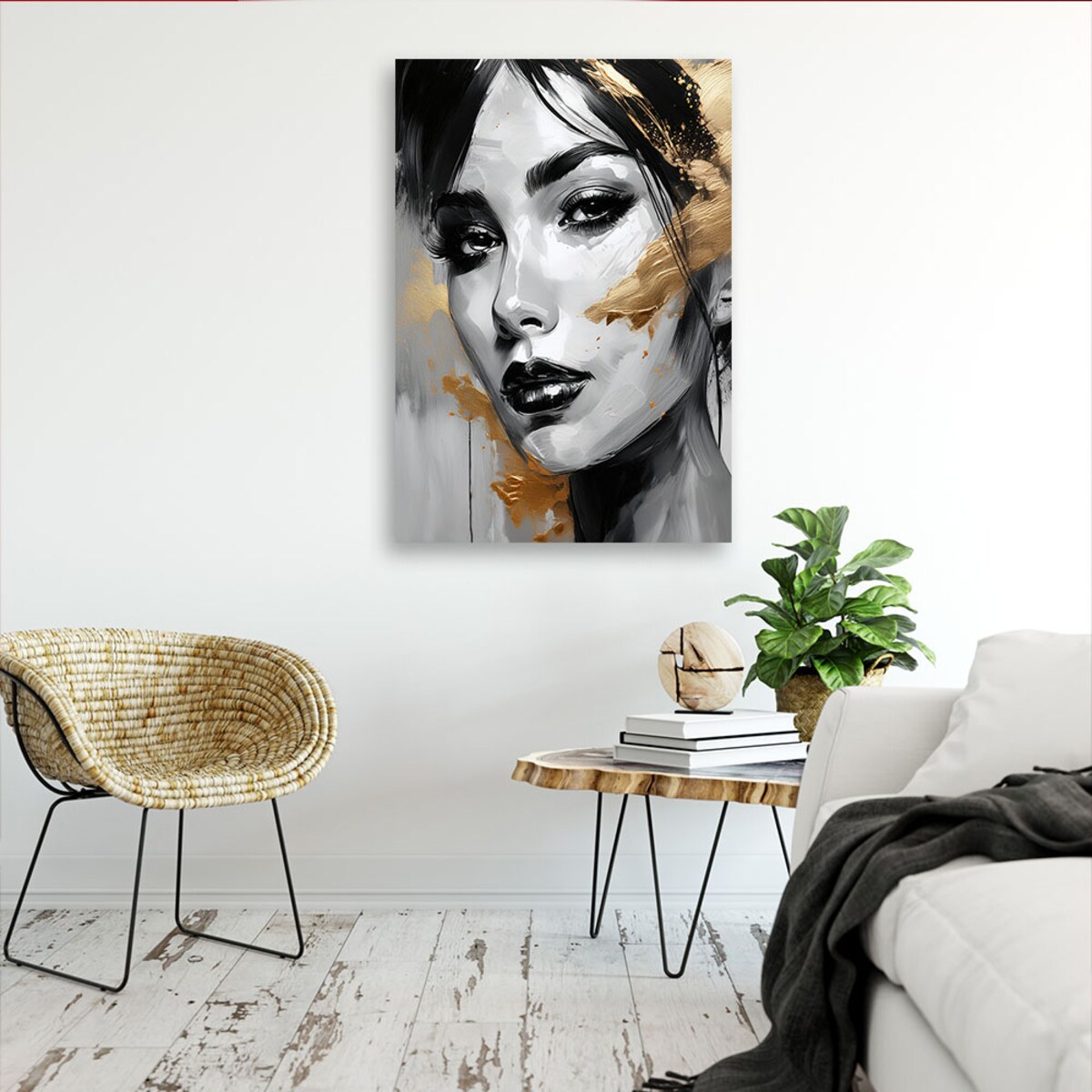 Feeby Obraz na płótnie, Kobieta Portret Złote Akcenty 40x60