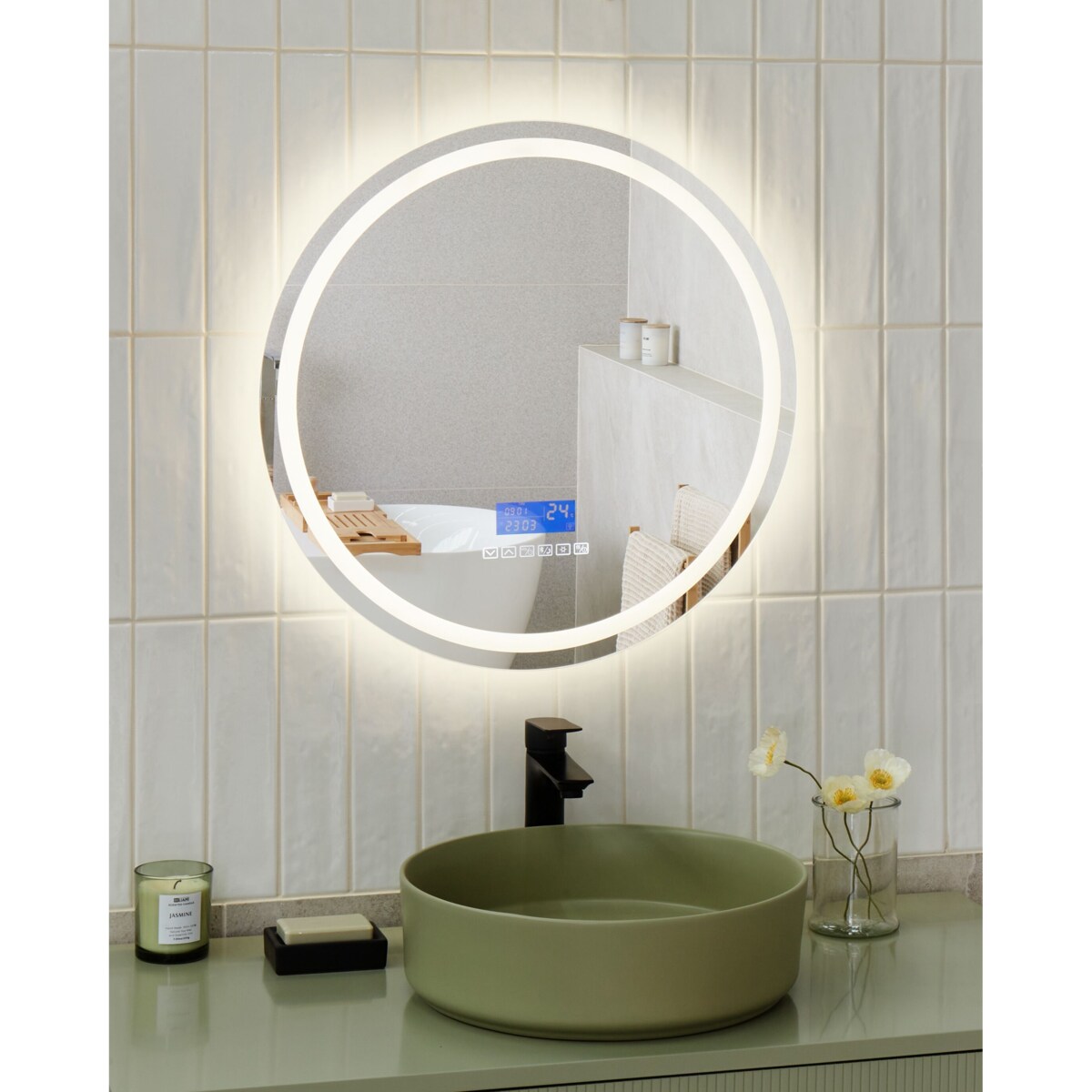 Lustro ścienne LED z głośnikiem Bluetooth 60 cm srebrne BROGNON