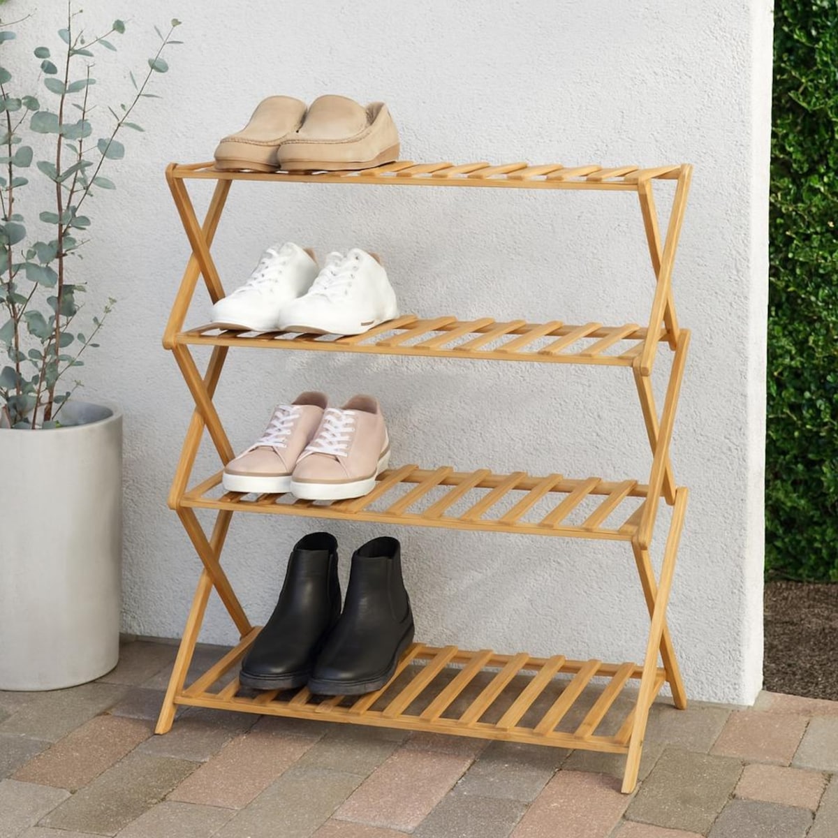 Stojak na buty 5-poziomowy RONIV, 67 x 25 x 87 cm, bambusowy