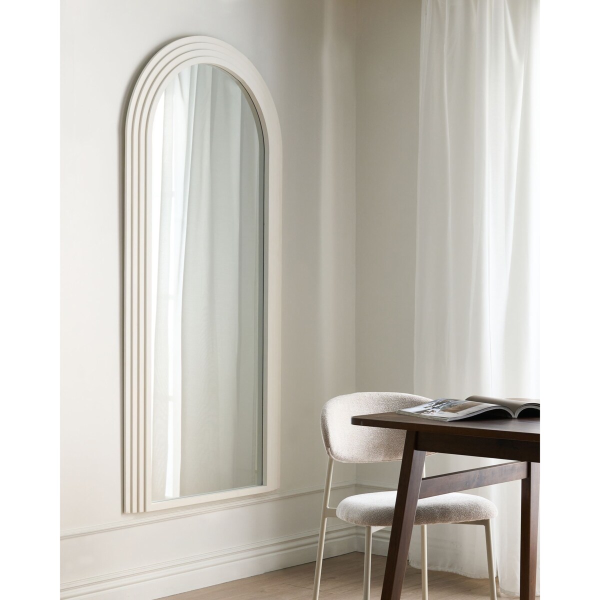 Lustro ścienne DIJON 80 cm 170 cm Drewno Złamana biel