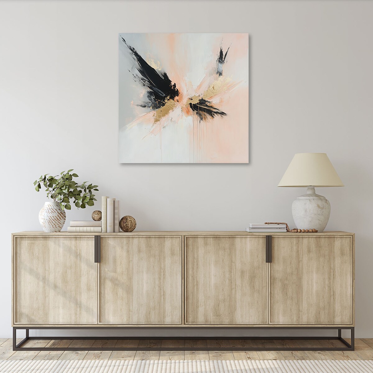 Feeby Obraz, Nowoczesna Abstrakcja Plamy czarny złoty beżowy 40x40