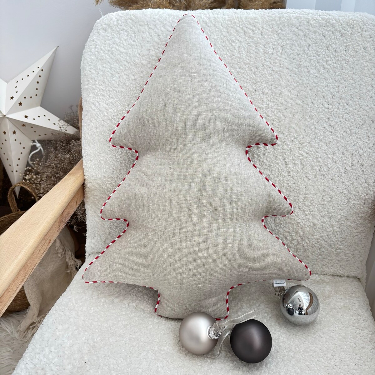 Poduszka Choinka len z wstawką dwukolorową