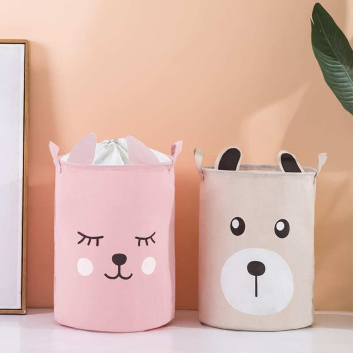 bawełniany kosz na zabawki sipo, zamykany na ściągacz, różowy miś, xl