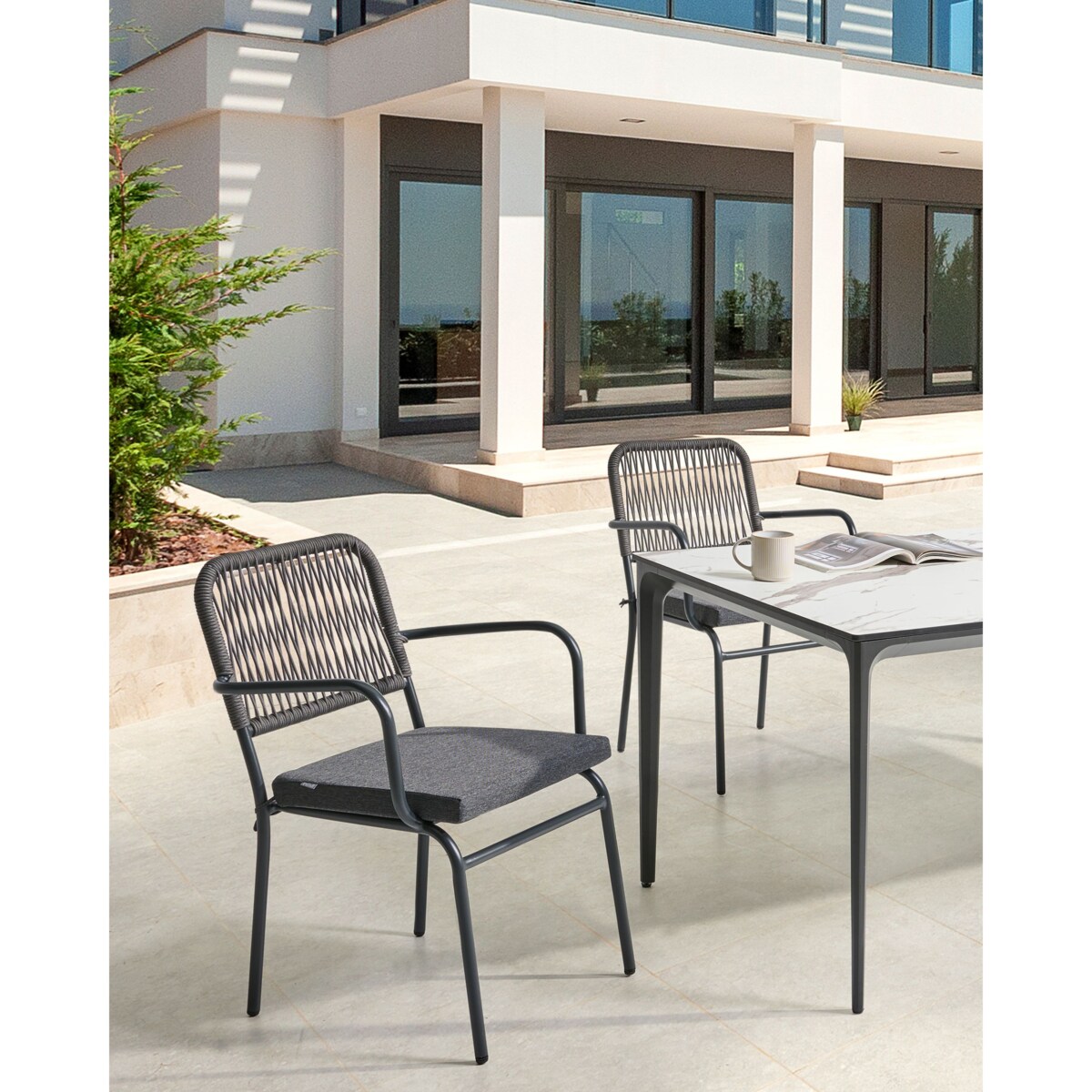 Zestaw 8 krzeseł ogrodowych z poduszkami TACENO Metal Szary