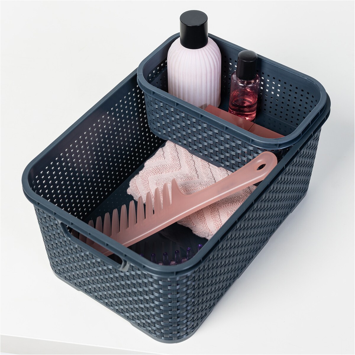 Koszyk Ratanowy Plastikowy 1 L Na Kosmetyki Do Łazienki Pudełko Pojemnik Rattanowy Antracyt