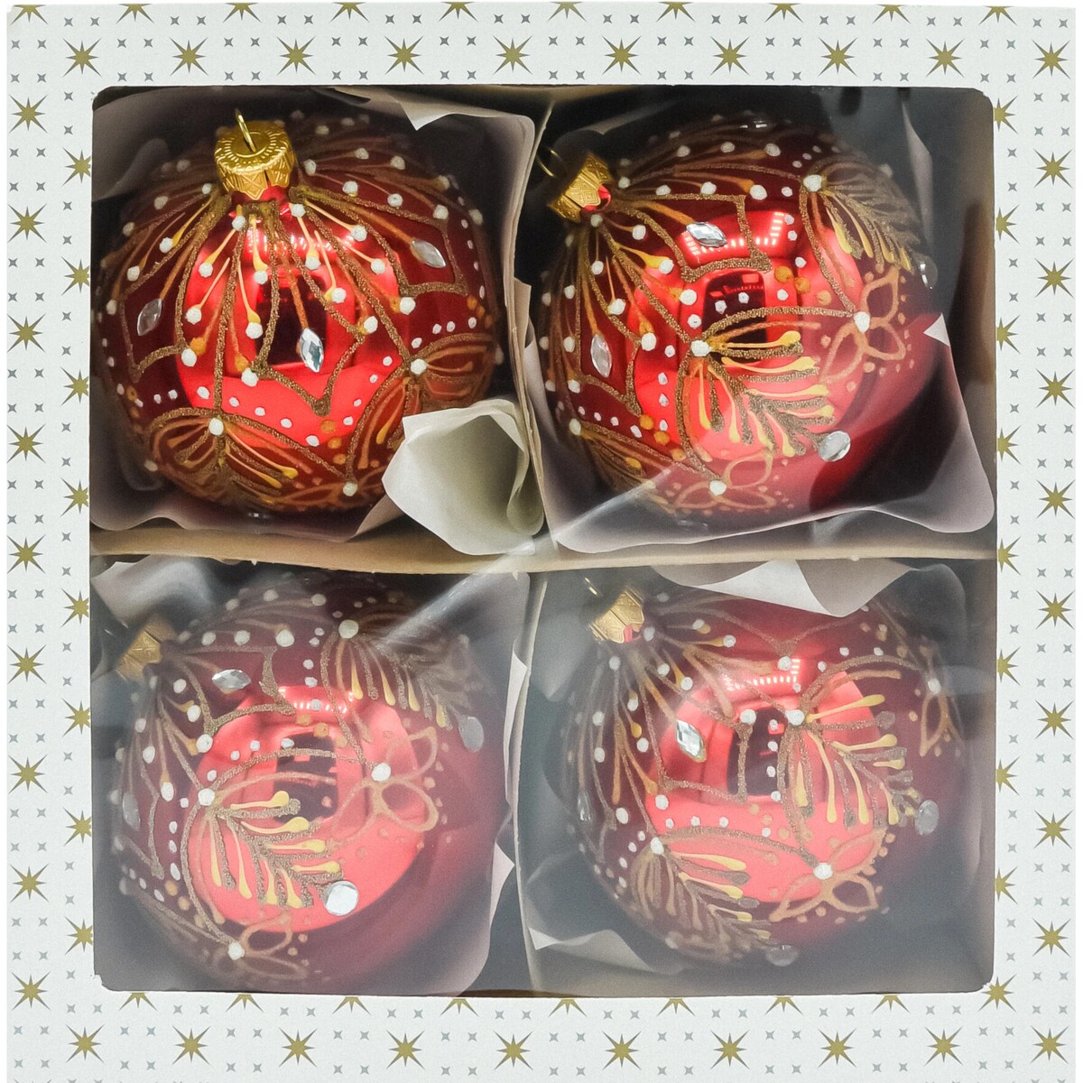 Bombki okrągłe czerwone: złota gałązka