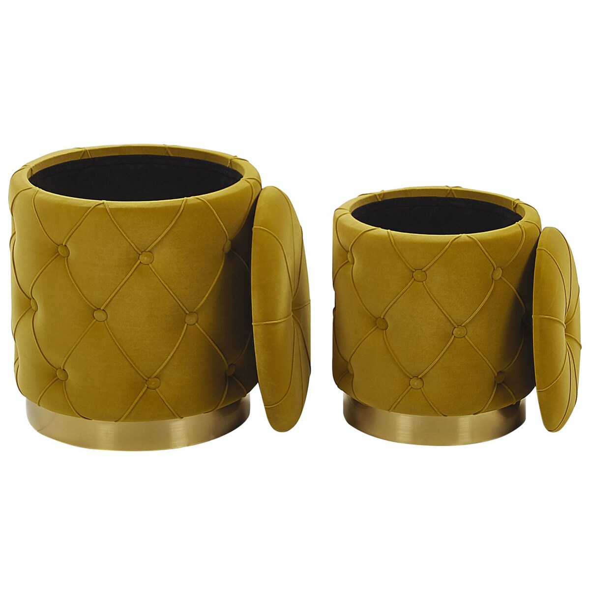 Zestaw 2 pufów ze schowkiem musztardowy PUEBLO