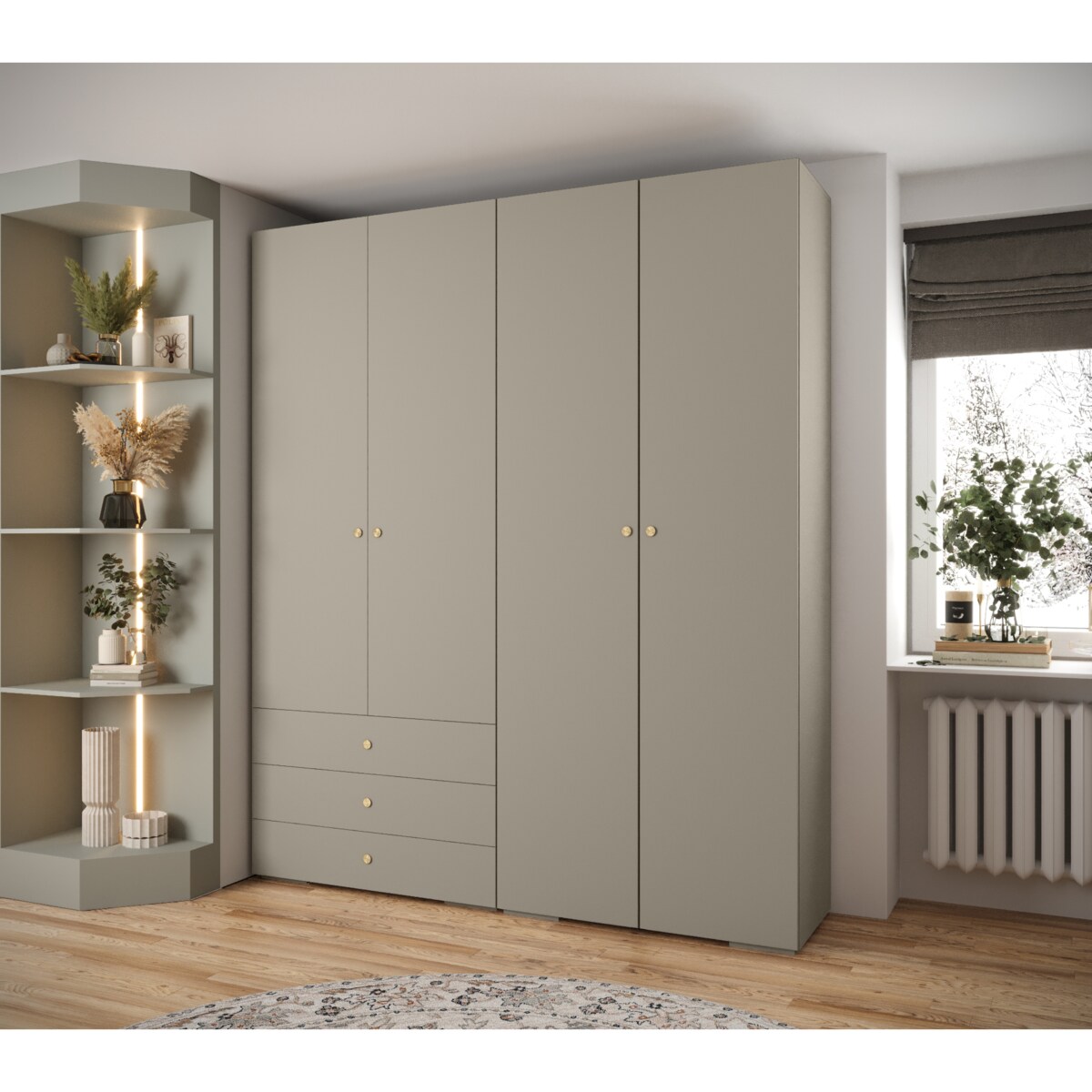 Garderoba wysoka do przedpokoju INOVA 2 Z15 kaszmir+złoty