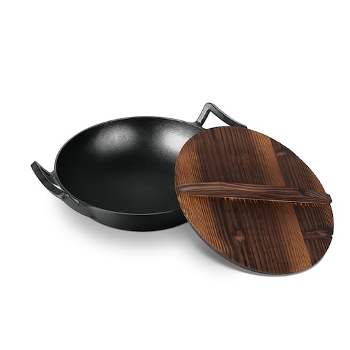 Wok żeliwny z drewnianą pokrywką 30 cm BerlingerHaus BH-6537