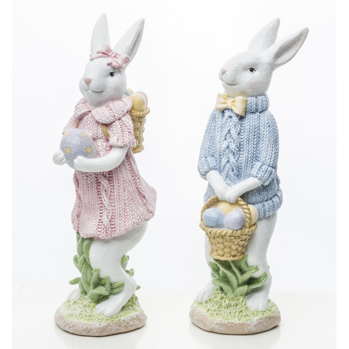 Dekoracja - para eleganckich króliczków z pisankami 22x7x7 cm w swetrach