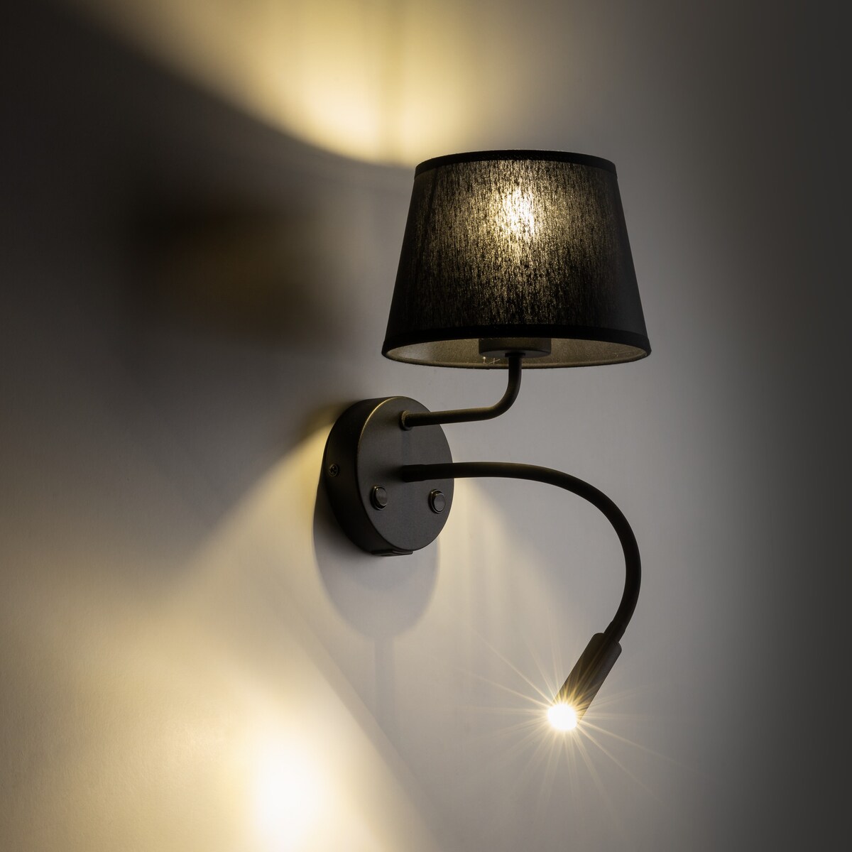 Kinkiet do czytania z USB TK Lighting MAJA BLACK 10203 czarny, ruchome światło, E27 + G9