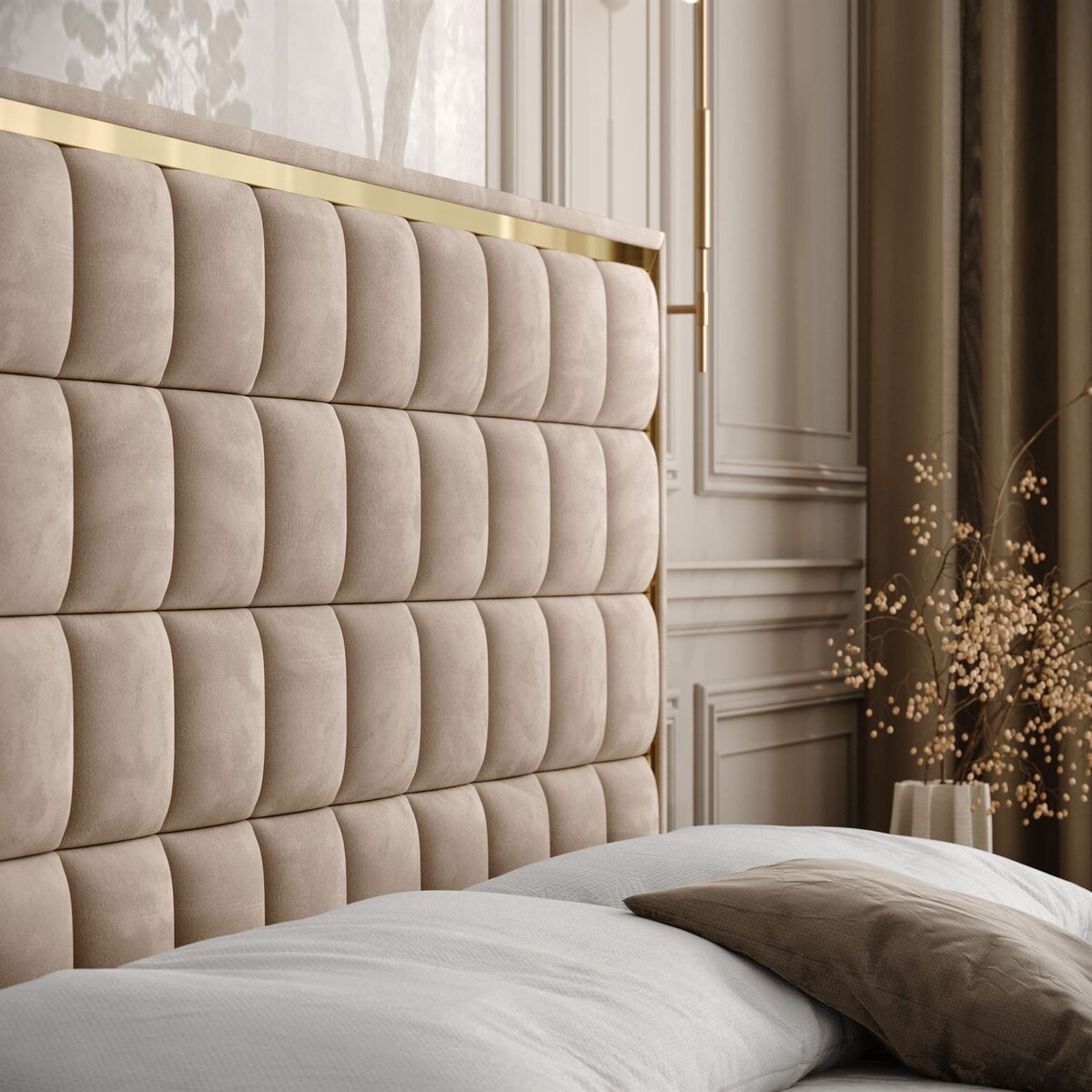 Łóżko kontynentalne ISADORA GOLD, pojemnik na pościel, 160x200, RV 170, topper