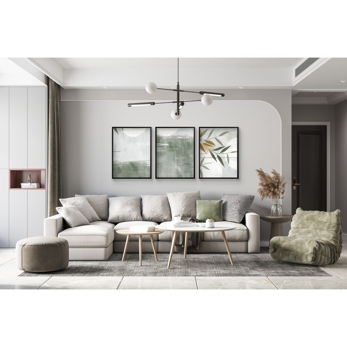 Zestaw Trzech Plakatów Obrazów na ścianę Ozdoba ścienna Zielone Liście