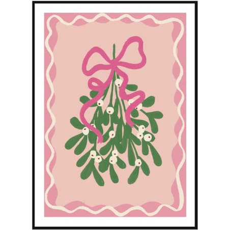 Poster Story, Plakat, Obraz - Świąteczna Jemioła na Różowym Tle, wymiary 42 x 60 cm