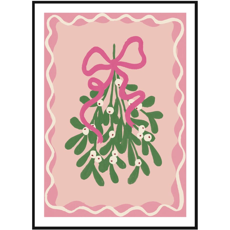 Poster Story, Plakat, Obraz - Świąteczna Jemioła na Różowym Tle, wymiary 42 x 60 cm