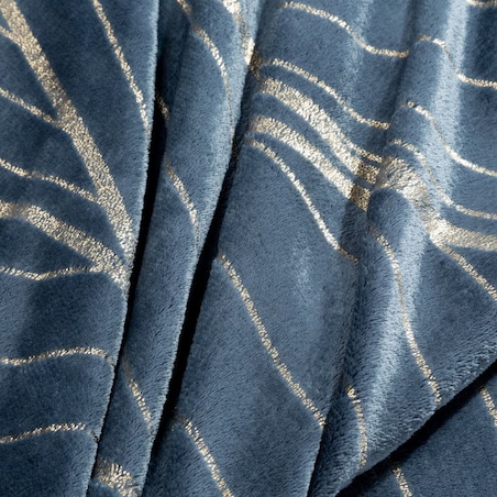 Koc Pled mikrofibra Złote Liście Wzory Roślinne 150 x 200 cm Granatowy miękki