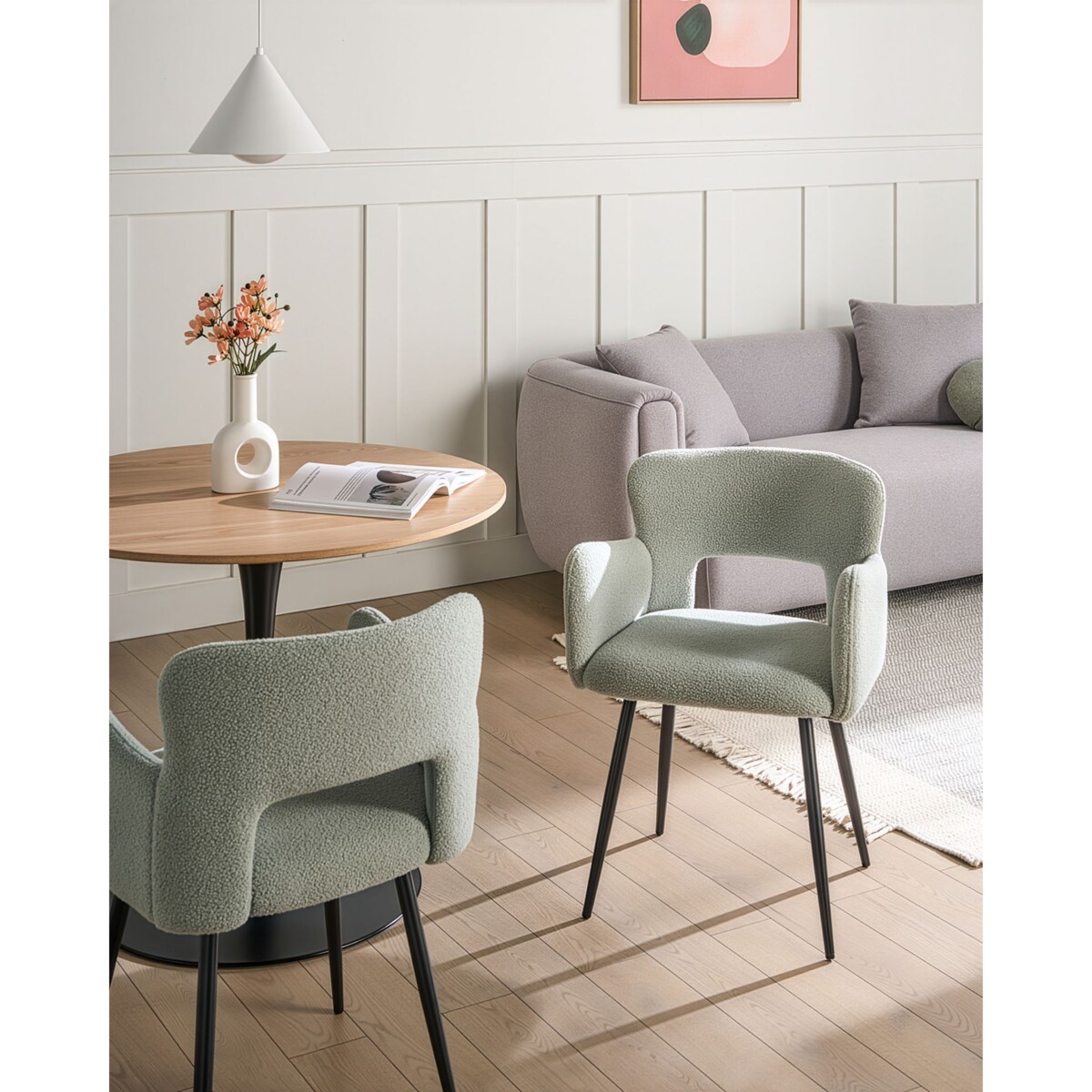 Zestaw 2 krzeseł do jadalni SANILAC Boucle Jasnozielony