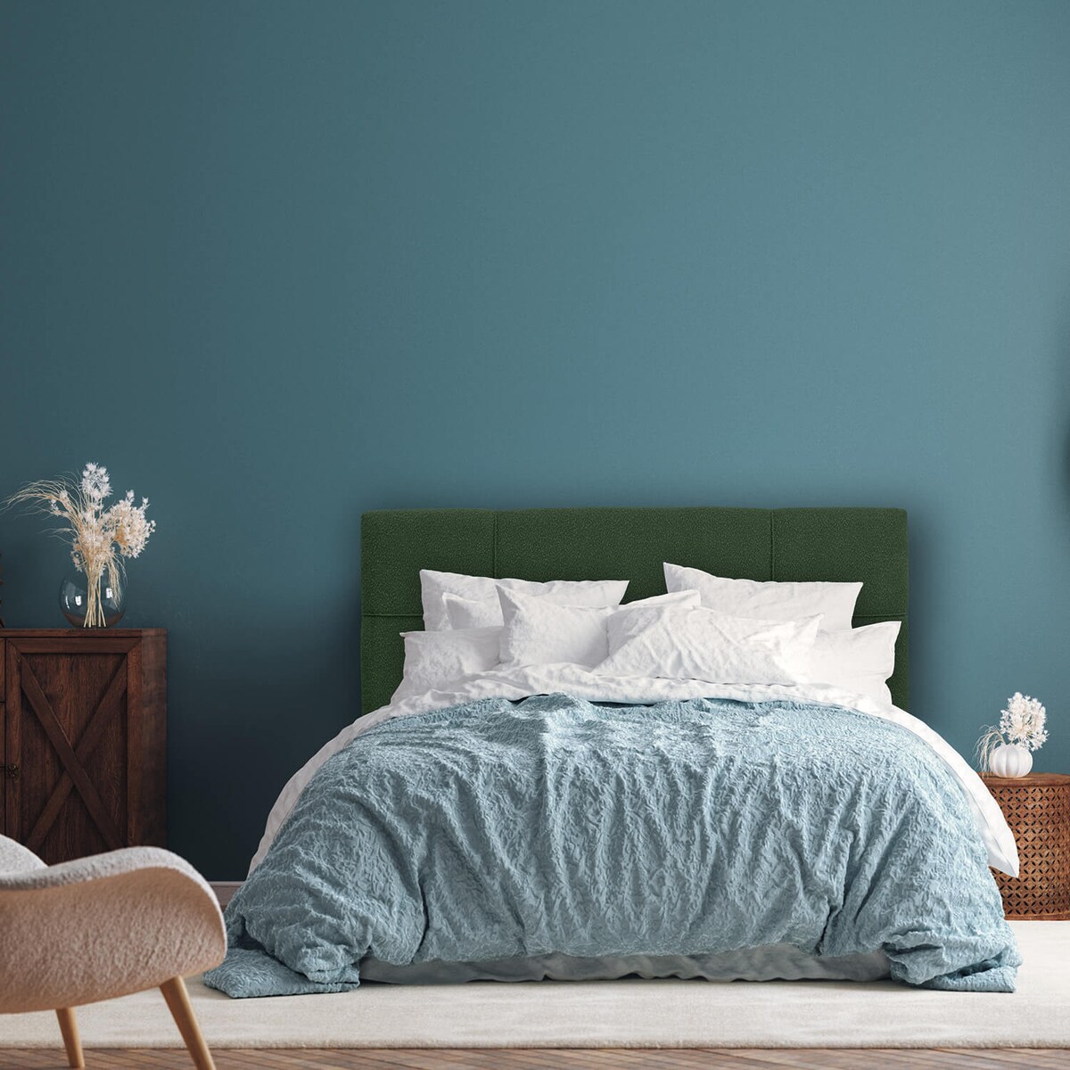 Łóżko kontynentalne EVERTON 180x200 z pojemnikiem, Butelkowa Zieleń, tkanina Baloo 2089