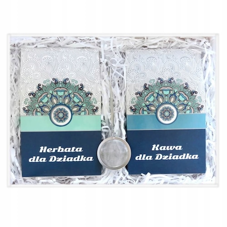 GOTOWY ZESTAW PREZENTOWY UPOMINKOWY DLA DZIADKA - BOX Z KAWAMI SMAKOWYMI I HERBATAMI SYPANYMI - UPOMINEK PREZENT NA DZIEŃ DZIADKA 60 70 80 90 URODZINY
