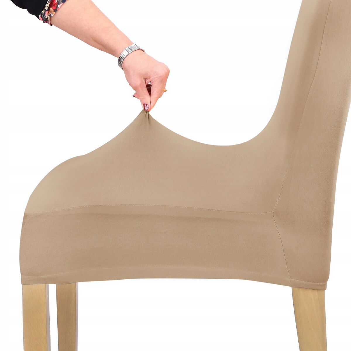 POKROWIEC NA KRZESŁO BEŻOWY ELASTYCZNY [21DB]
