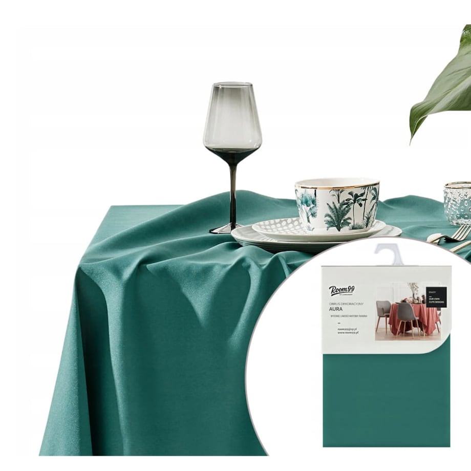 Obrus Plamoodporny Aura Zielona 130 x 180 modny do Ogrodu Gładki na Stół Ławę