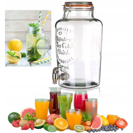 szklany SŁOIK z kranikiem NA NAPOJE lemoniadę soki 7 L przyjęcie święta