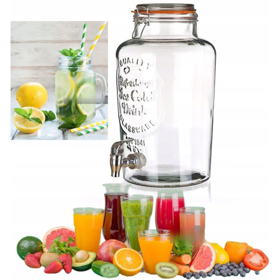 szklany SŁOIK z kranikiem NA NAPOJE lemoniadę soki 7 L przyjęcie święta