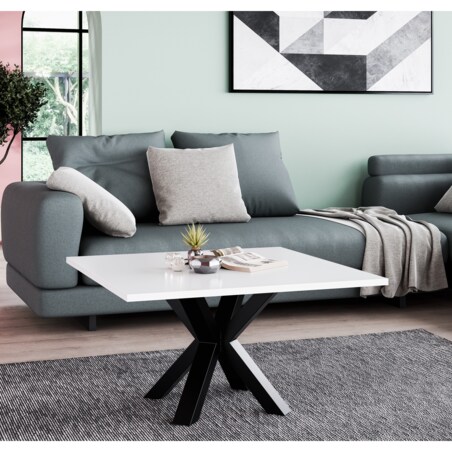 Stolik kawowy NEO kwadratowy 60x60 z metalową podstawą- biały