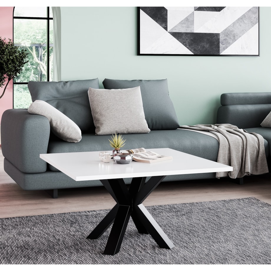 Stolik kawowy NEO kwadratowy 60x60 z metalową podstawą- biały