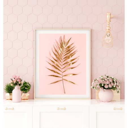 Poster Story, Plakat, Obraz - Złota Gałązka na Różowym Tle, wymiary 70 x 100 cm