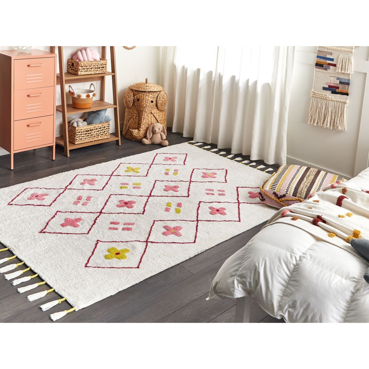 Dywan dziecięcy bawełniany 160 x 230 cm biały z różowym CAVUS