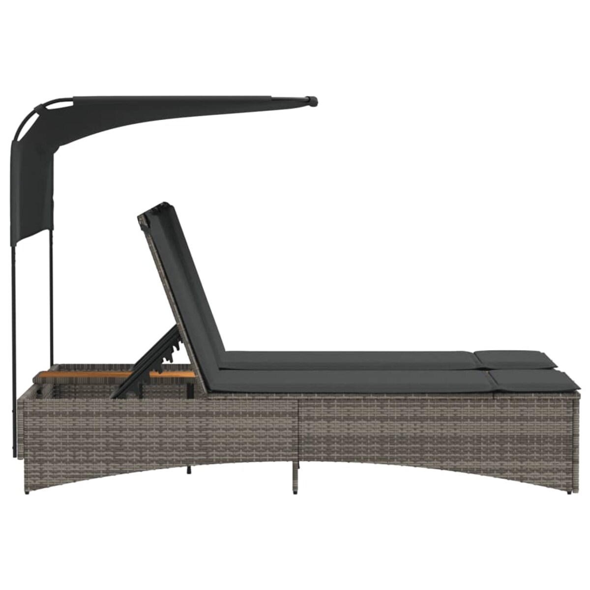 vidaXL Podwójna leżanka z zadaszeniem i poduszkami, szara, polirattan
