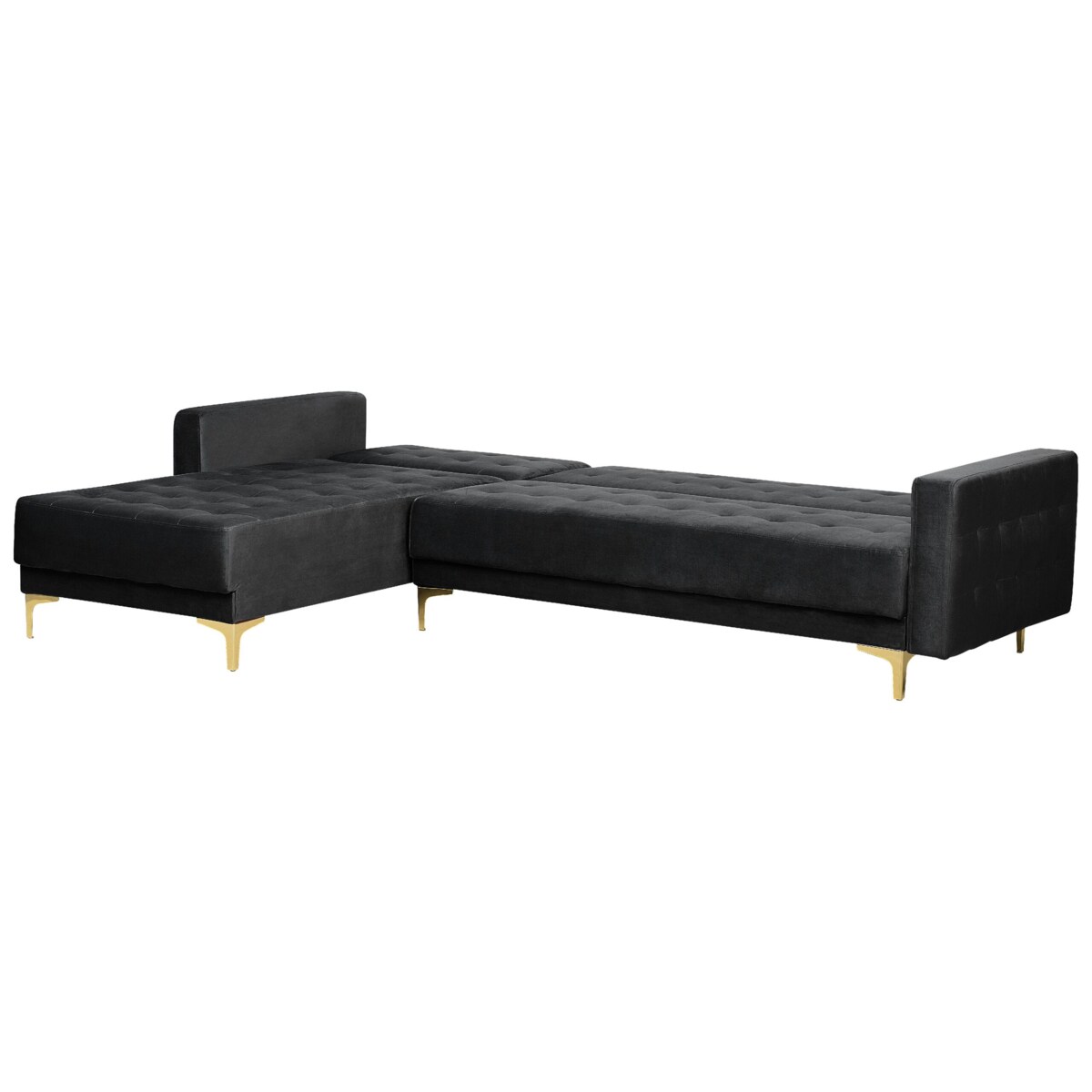 Narożnik rozkładany 4-osobowy z otomaną welurowy prawostronny czarny ABERDEEN