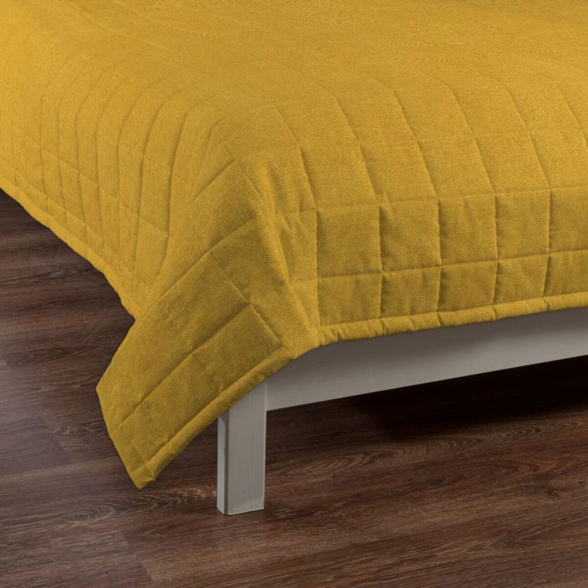 Narzuta pikowana w kratę 130x210 musztardowy szenil