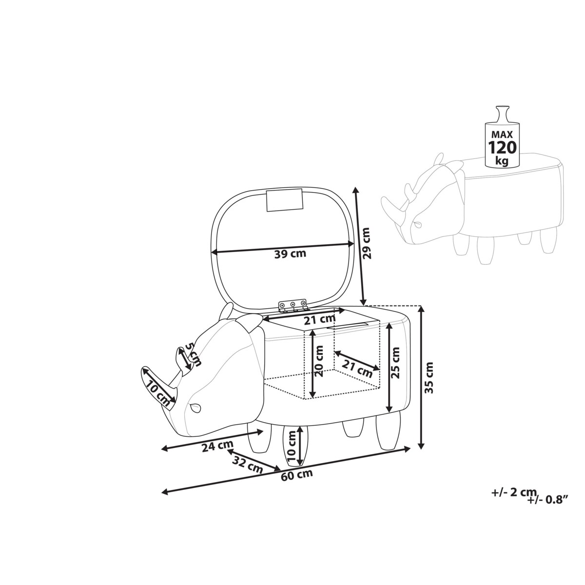 Pufa zwierzak ze schowkiem ekoskóra jasnoszara RHINO