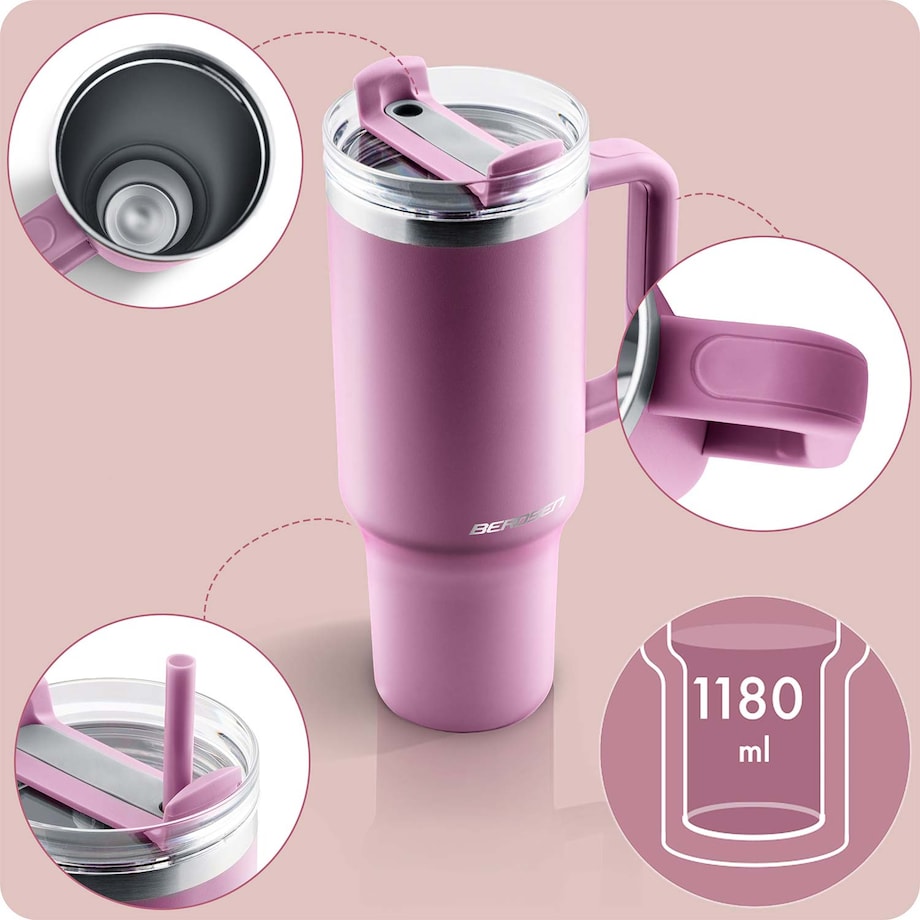 Kubek termiczny Berdsen termos ze słomką 1180ml stal nierdzewna na kawę herbatę