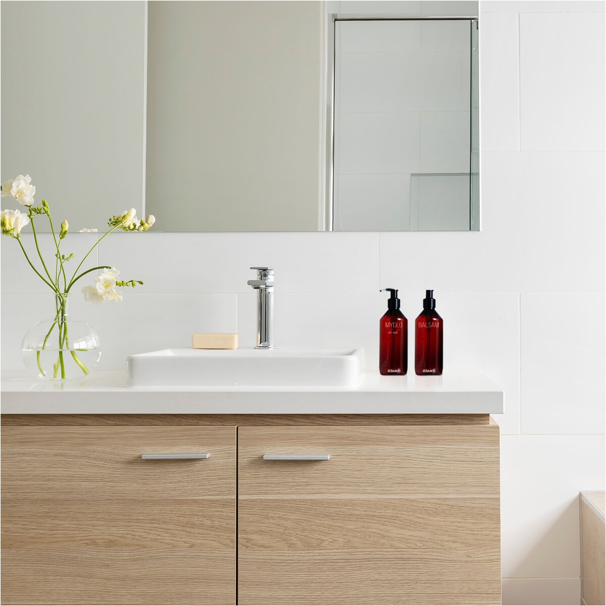 2X Dozownik Z Pompką Butelka Do Mydła Balsamu 300 Ml Zestaw Na Umywalkę Do Łazienki