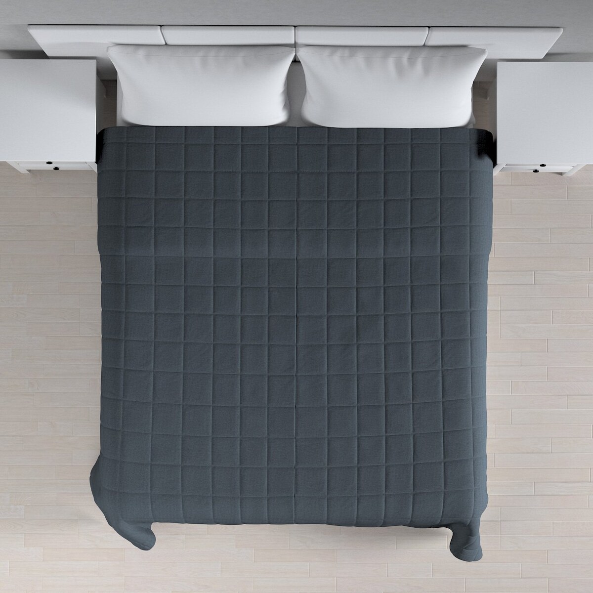 Narzuta pikowana w kratę 200x210 niebieski