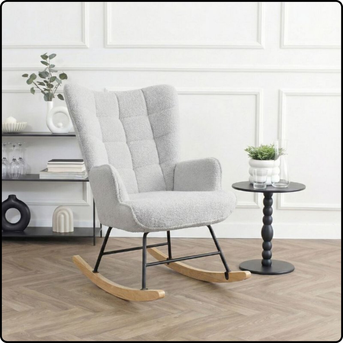 Fotel bujany tapicerowany baranek wygodny wypoczynkowy uszak salon szary